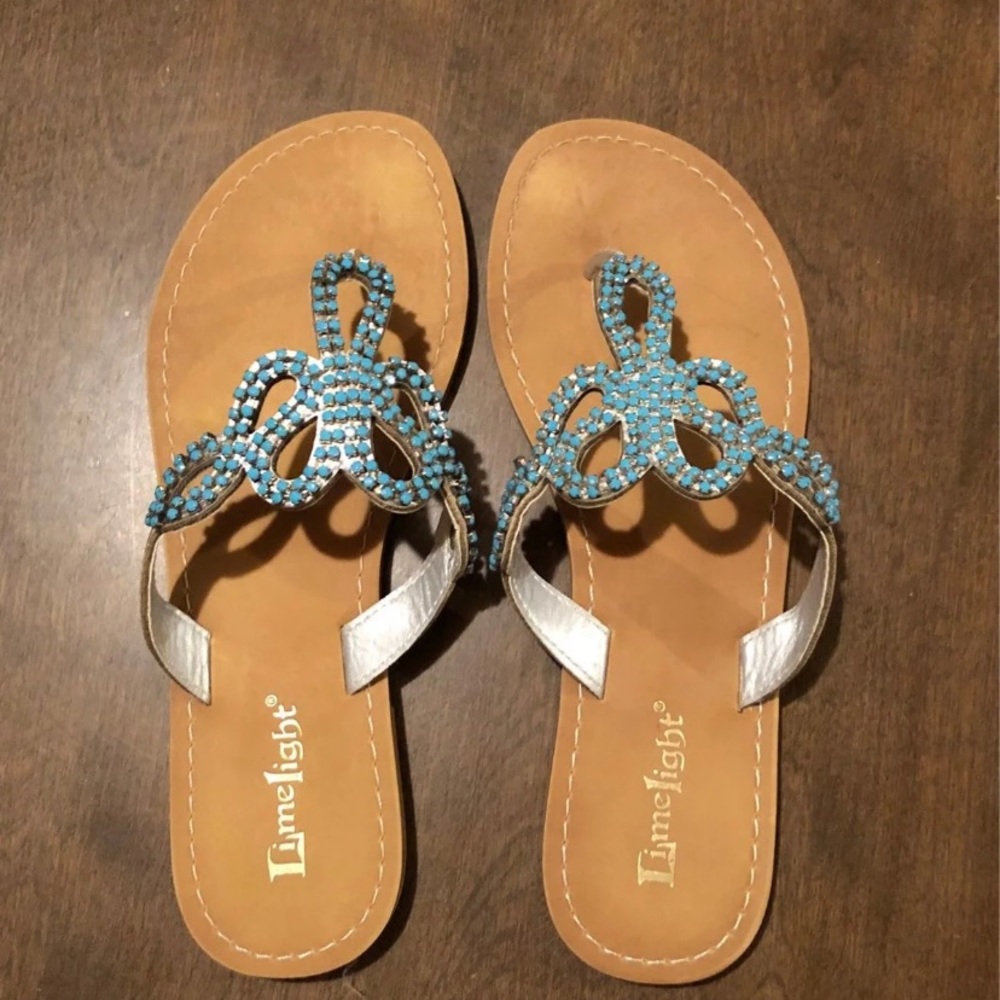 Limelight Tan Sandals with Turquoise Beaded Detail